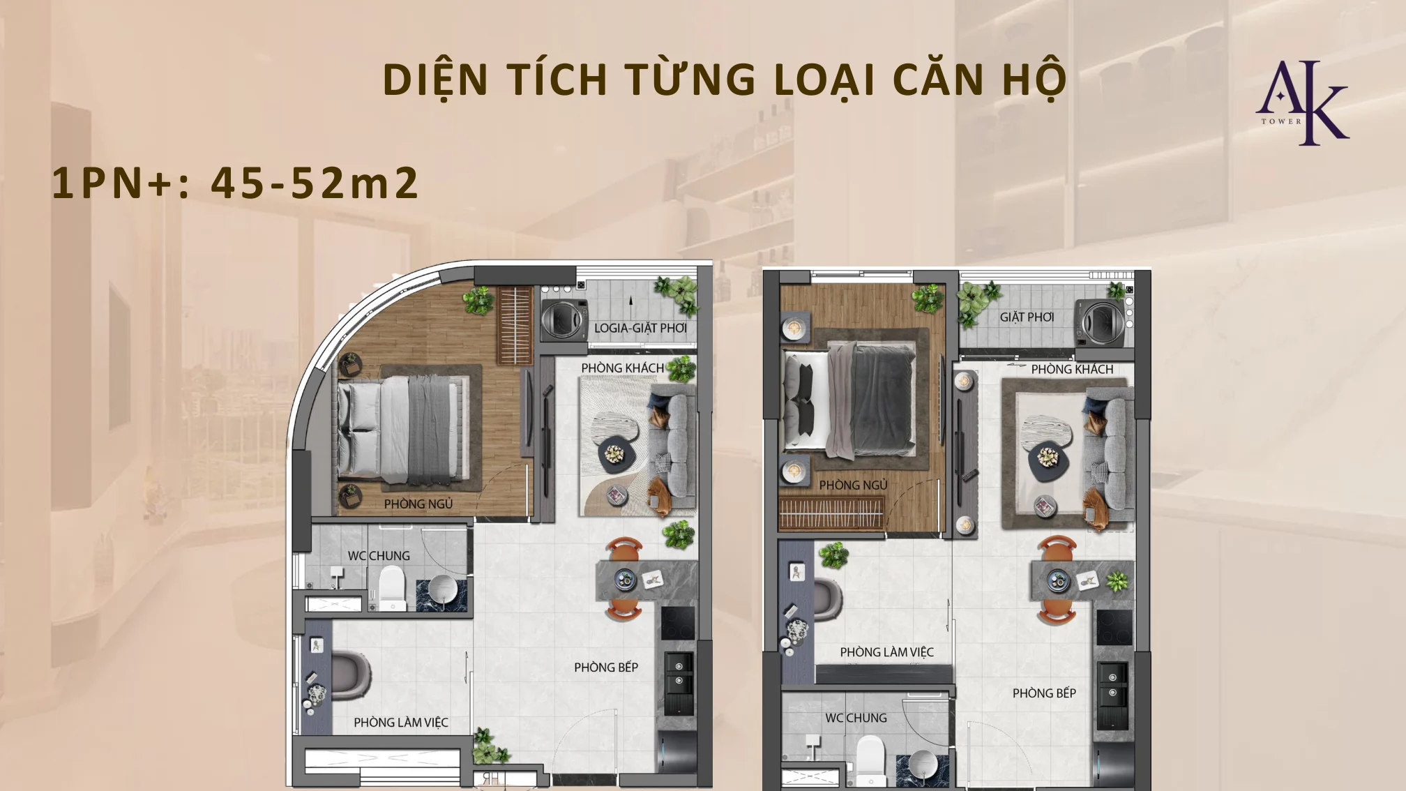 Mặt bằng tham khảo 1 phòng ngủ + A&K Tower
